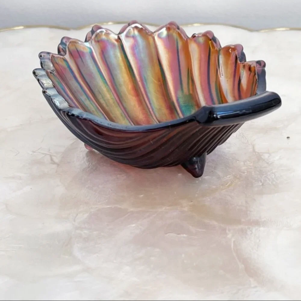 Vintage Amethyst Carnival Shell Glass Trinket Dish